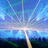 A pixelated static image shows a bright light source radiating white and yellow beams against a blue sky with scattered clouds, above dark green foliage.