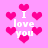 Pixelated pink background with repeated 'I love you' text and heart symbols in various sizes and positions.
