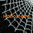 Halloween-themed animated icon with orange text over a black background featuring white spiderweb patterns.
