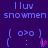 Pixelated icon with purple background showing 'I luv snowmen' text and a snowman face with a heart, alternating between heart present and heart absent states.