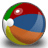 Pixelated beach ball icon with four colored sections and a white highlight on red section, rendered in 256x256 pixels.
