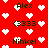 Red background with white pixelated hearts and repeated names 'Alex', '333', 'Nihkel' in dark green text.