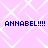 Pixelated text 'ANNABEL!!!!' repeated four times on a light purple background with white geometric patterns.
