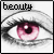 nine showing a single eye with pink-red iris and black pupil, each containing distinct text above the eye