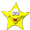 Yellow star-shaped character with white eyes and red mouth, displayed in six variations showing different eye positions against gray background.