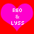 Two identical pink hearts on red background with white text reading REO & LYSS inside each heart.