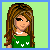 Pixelated showing a character with brown hair, green top, denim shorts, and heart symbols on light green background
