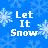 Blue background with white snowflakes and 'Let It Snow' text in pixelated font, divided into two sections by a gray rectangle.