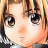 A 48x48 pixel buddy icon featuring a close-up of an anime-style character's face on the left and stylized text on a black background on the right, with visible pixelation and dithering effects.