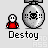 Pixel art animation of a red-shirted character beside a silver portal, with Earth graphics showing destruction effects across frames.