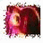 Anime-style character with long dark red hair and large eyes, shown in four background variations including white, yellow, pink, and gray.