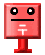 Red square-shaped avatar with black eyes and mouth, white horizontal lines on chest, red stand base; two variations show different mouth shapes.
