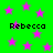 Green background with pink stars and repeated black text reading "Rebecca" in pixelated font.