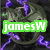 Animated icon with green 'jamesW' text, red 'loves' text, and blue 'DRAGONS' text over dark background with purple and blue effects.
