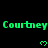 Green pixelated text 'Courtney' repeated three times with small heart symbols on a black background, transitioning to partial display.