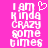 Pixelated text on bright pink background with heart symbol above 'I am kinda crazy some times' in white block letters.