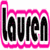 Pixelated text 'lauren' in bold black letters with white outlines, surrounded by a bright pink border on a white background.