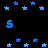 Pixelated character with braided hair in light blue dress, surrounded by blue stars and repeated text fragments on black background.