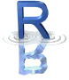 Blue 3D letter R with water ripple reflection on gray background, animated sequence showing ripple progression.