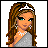 Pixel art contact sheet showing a female character with long brown hair wearing a tiara, necklace, and one-shoulder dress alongside text reading "Ladies and Gentlemen! The Princess Is Here!"