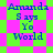 Blue text reading "Amanda Says Yo World" on a green and pink checkered background with diamond-shaped patterns.