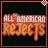Animated contact sheet of six frames showing a pixelated 'All American Rejects' logo with orange text on dark background, each frame featuring small white flower icons in corners.