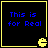 Four identical black square with yellow borders, each containing blue pixelated text and a small yellow Pac-Man-like icon at the bottom-right corner