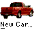 Pixelated red pickup truck, gas can, and silver star-shaped wheels on gray background with text labels.