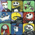 Nine pixelated cartoon faces in a 3x3 grid, each with distinct colors and expressions on solid backgrounds.