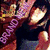 Pixelated image of a character with light-colored hair and purple accents, holding a glowing object against a dark background with red and blue tones.
