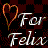 heart-shaped icons with 'For Felix' text, each in distinct neon colors on a dark patterned background