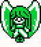 Green cartoon character with white hair and black outline, smiling face in pixelated style.