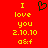 Red background with yellow text reading "I love you 2.10.10 a&f" and a black pixelated heart symbol above the text.
