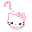 Pixelated Hello Kitty head with pink outline, black eyes, orange nose, and pink bow; one version includes a gray question mark above the head.