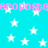 A static image with a bright cyan background filled with white stars and repeated pink text.