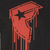 Red pixelated dripping shape with a black star on dark background.