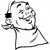 A black-and-white cartoon-style buddy icon featuring a stylized character head with exaggerated facial features, positioned on the left side of a contact sheet layout containing numbered frames and text elements.