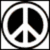 Black and white pixelated peace symbol inside a circular border on a white background.