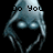 A pixelated blue hooded figure with glowing eyes appears in three , each with partial text above it against a black background