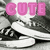 A black-and-white image of a person's face with pink text reading "CUTE" overlaid, showing partial visibility in different frames.