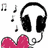 Black over-ear headphones with a pink heart and musical notes on white background.