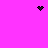 A static pixel art image with a bright pink background featuring three distinct black pixel clusters: a heart shape at top center, a starburst at top right, and a scattered dot pattern at center.