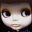 Pixelated cartoon face with large eyes and brown hair, showing three distinct expressions