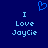 Blue pixelated heart above two identical text blocks reading "I Love JayCie" on dark blue background.