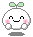 Two pixel-art characters with white rounded bodies, green leaf-like top elements, and pink cheeks; one has arms raised while the other holds hands.
