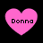 Four pink heart-shaped icons with the text 'Donna' in black pixelated font, arranged in a on a black background