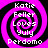Four identical spiral patterns with text overlaid on a black background, each spiral alternating black and bright pink rings.