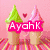 Pixelated image of two ice cream cones with green and pink scoops on a pink background, overlaid with pink text reading "AyahK".