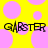 Yellow background with pink circles and black text reading 'GHOSTER' in two identical instances.