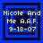 Four blue and dark blue square frames with white text reading "Nicole And Me A.A.F. 9-18-07" in pixelated font, arranged in a